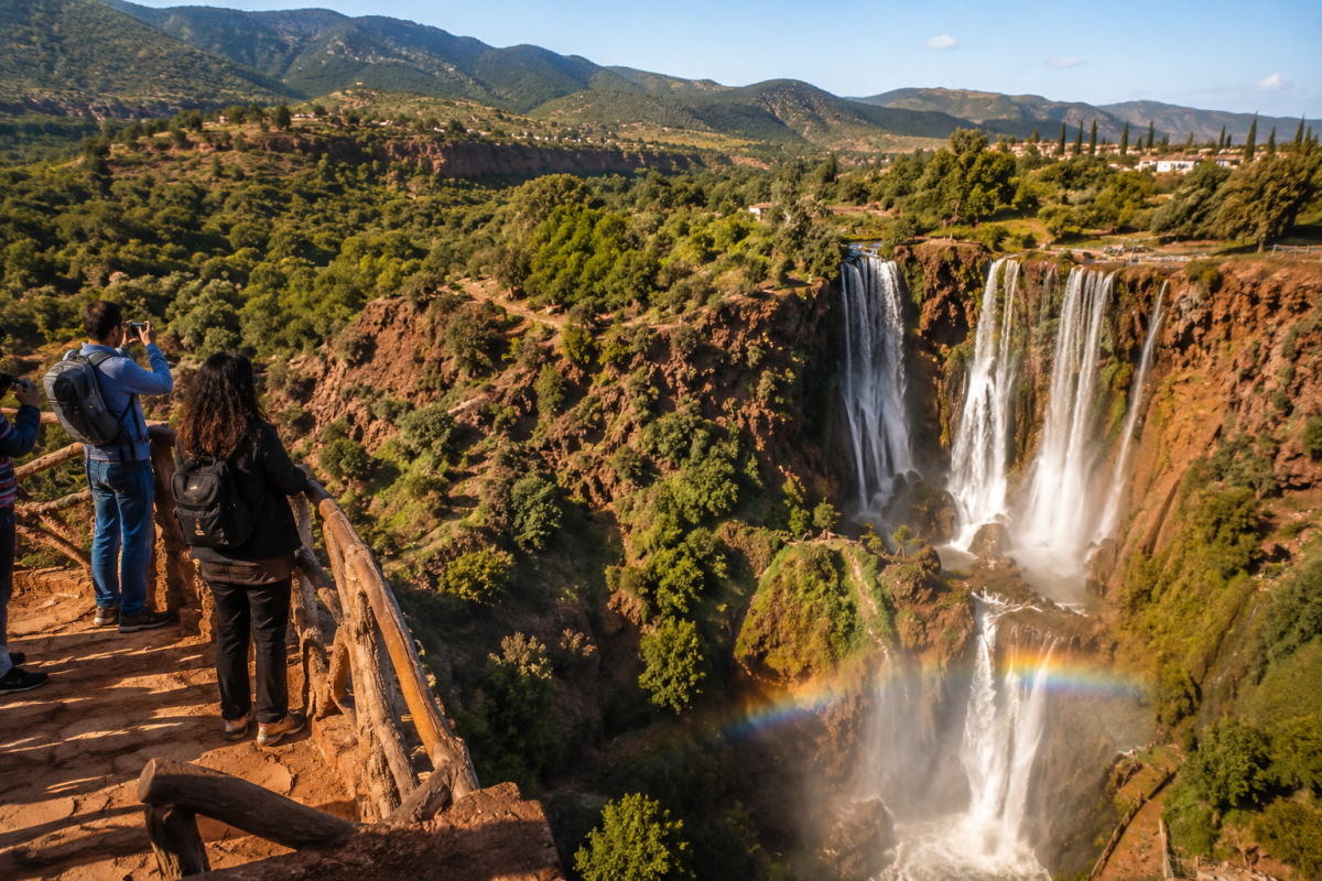 Rainbow forming in the mist at Ouzoud Waterfalls