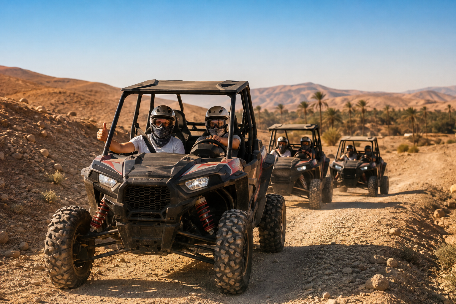 Beginners enjoying a guided Marrakech desert buggy tour
